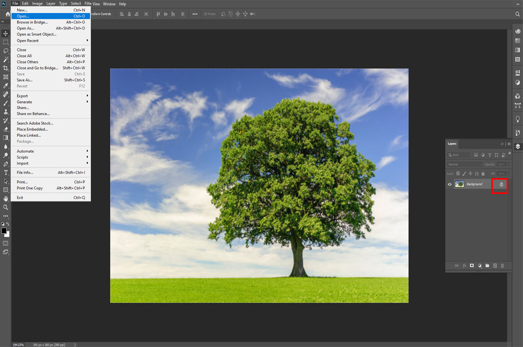 Import The Image to extend background in photoshop